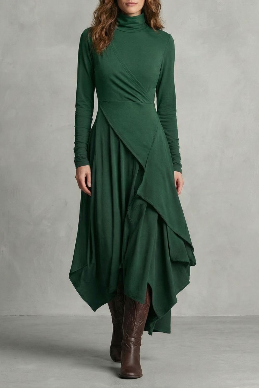 Sorellia – Vestido midi asimétrico con cuello alto