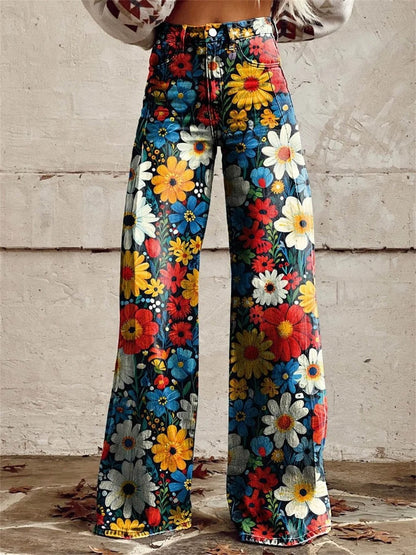 Charlotte™ - Pantalones de pierna ancha con un estampado floral vibrante y cómodo.