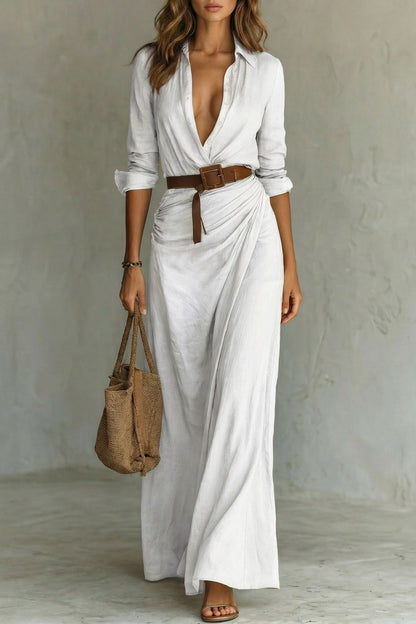 Azura – Vestido cruzado con botones en la parte delantera – Vestido largo con cinturón