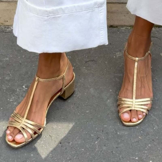 Sandalias Allegra Dorado de tacón cuadrado