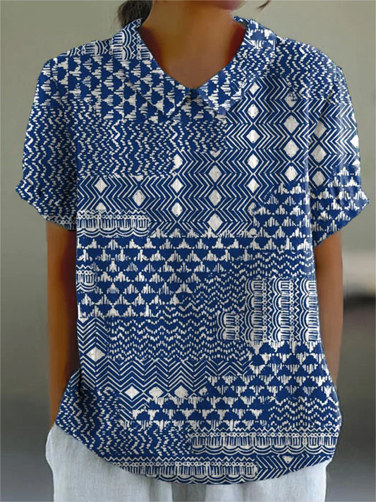 Zara | Blusa azul con estampado tribal