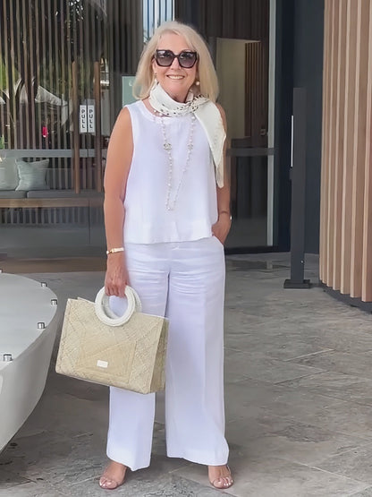 Trinidad™ | Conjunto blanco de blusa y pantalón de pierna ancha