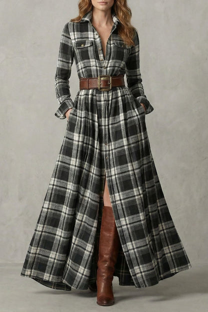 Velerine – Hoogland Encanto vestido camisola largo a cuadros con cinturón