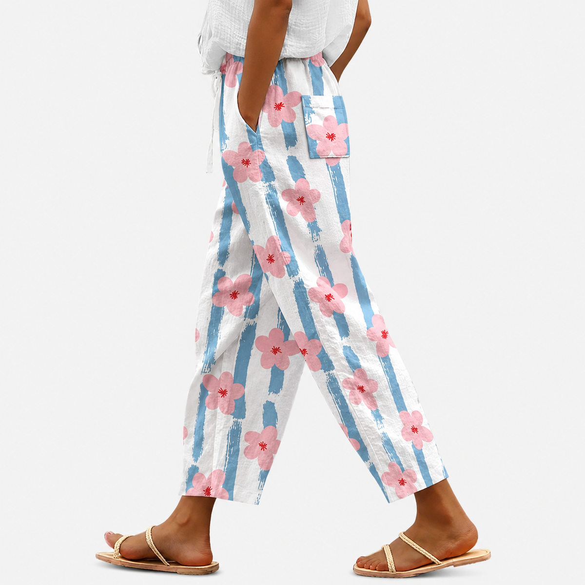 Pantalones de lino estampados para mujer