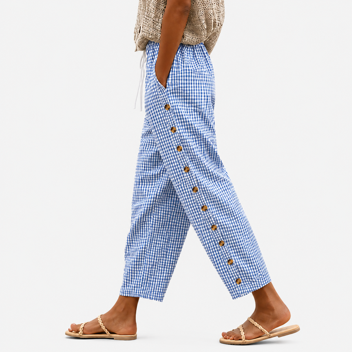Pantalones con botones de rayas océano