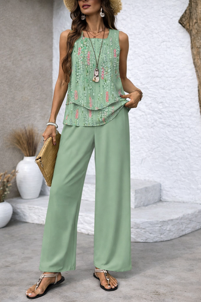 Maravillas™ | Conjunto de top y pantalón de capas verde menta