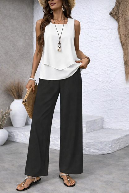 Gregoria™ | Conjunto bicolor: blusa blanca y pantalón negro