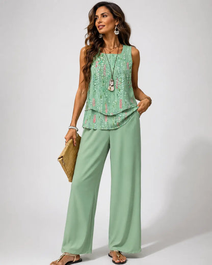 Maravillas™ | Conjunto de top y pantalón de capas verde menta