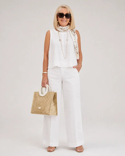 Trinidad™ | Conjunto blanco de blusa y pantalón de pierna ancha