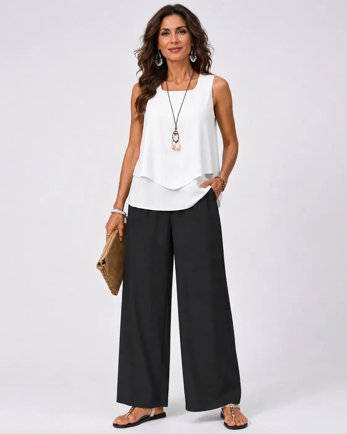 Gregoria™ | Conjunto bicolor: blusa blanca y pantalón negro