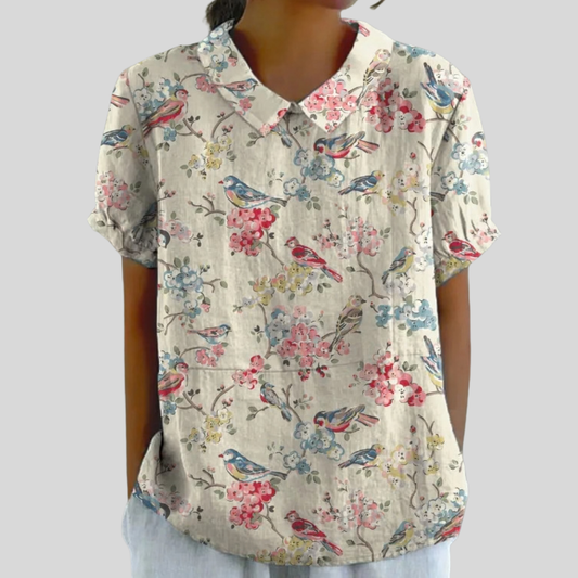Clemencia | Blusa con estampado de pájaros y flores