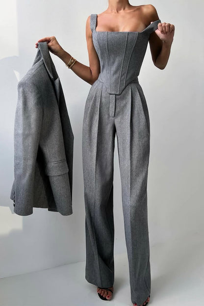 Grace - Conjunto de tres piezas con elegante blazer cruzado.