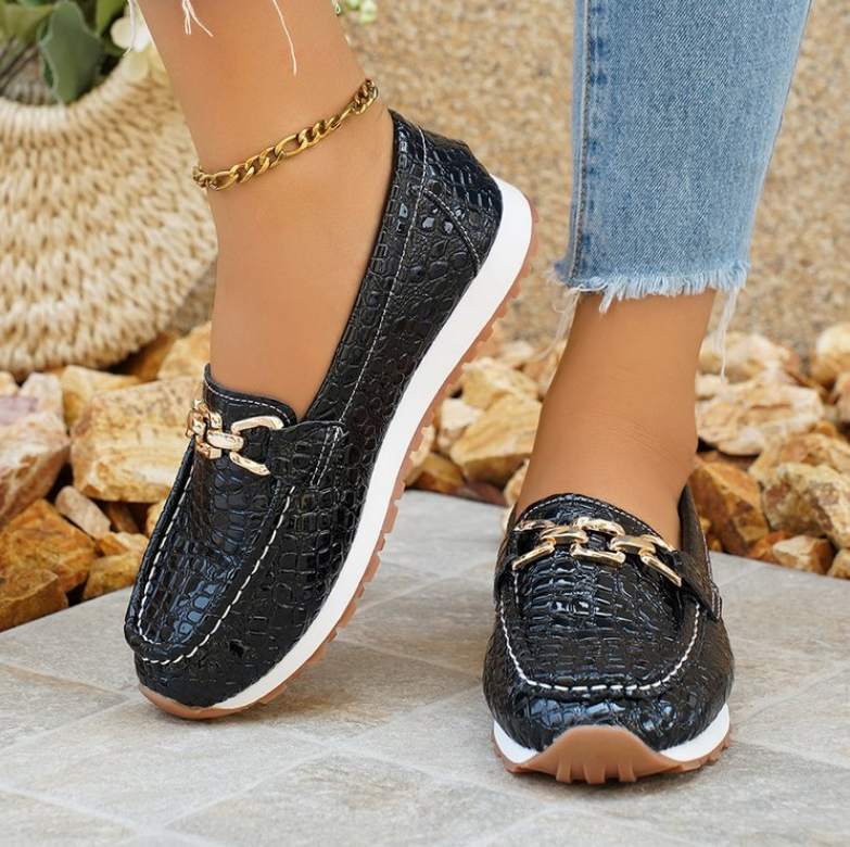 Emmy – Mocasines de piel de cocodrilo negra