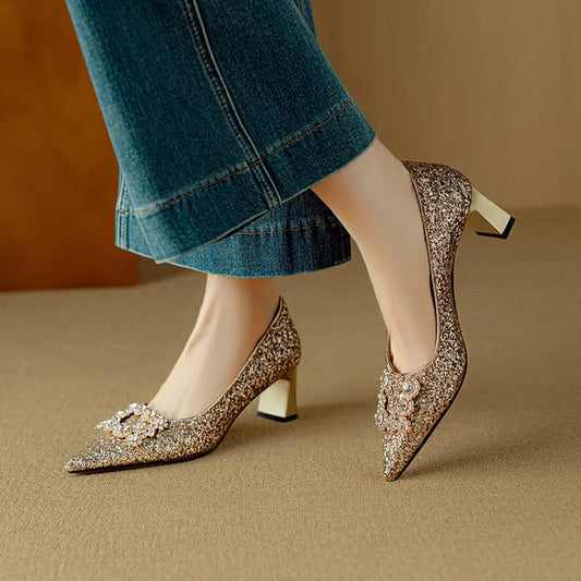 Zapatos de tacón con lentejuelas Gloria