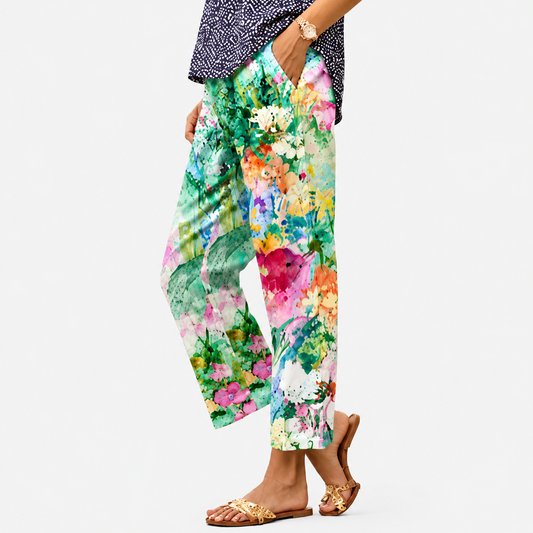 Pantalones artísticos de jardín floreciente