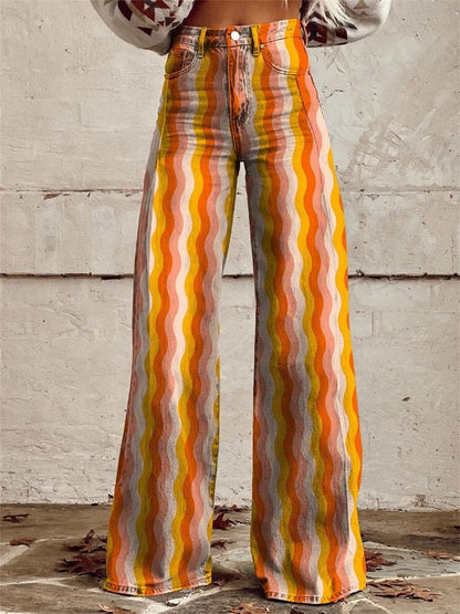 Lily™ - Elegantes pantalones de pierna ancha con rayas multicolores