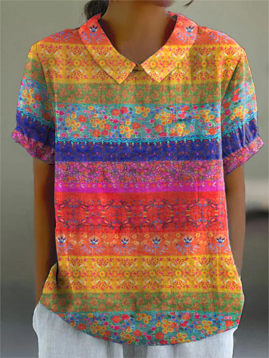 Maya | Blusa a rayas con flores de colores