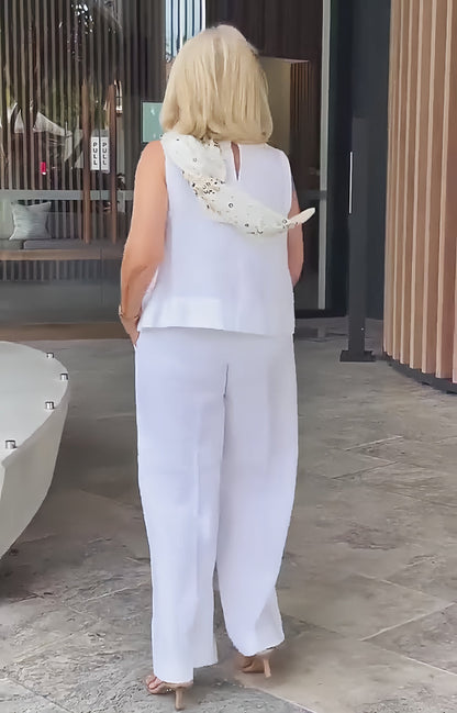 Trinidad™ | Conjunto blanco de blusa y pantalón de pierna ancha