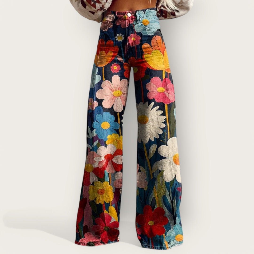 Elegantes pantalones anchos multicolor
