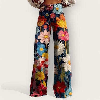 Elegantes pantalones anchos multicolor