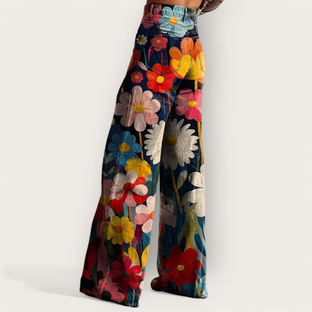 Elegantes pantalones anchos multicolor