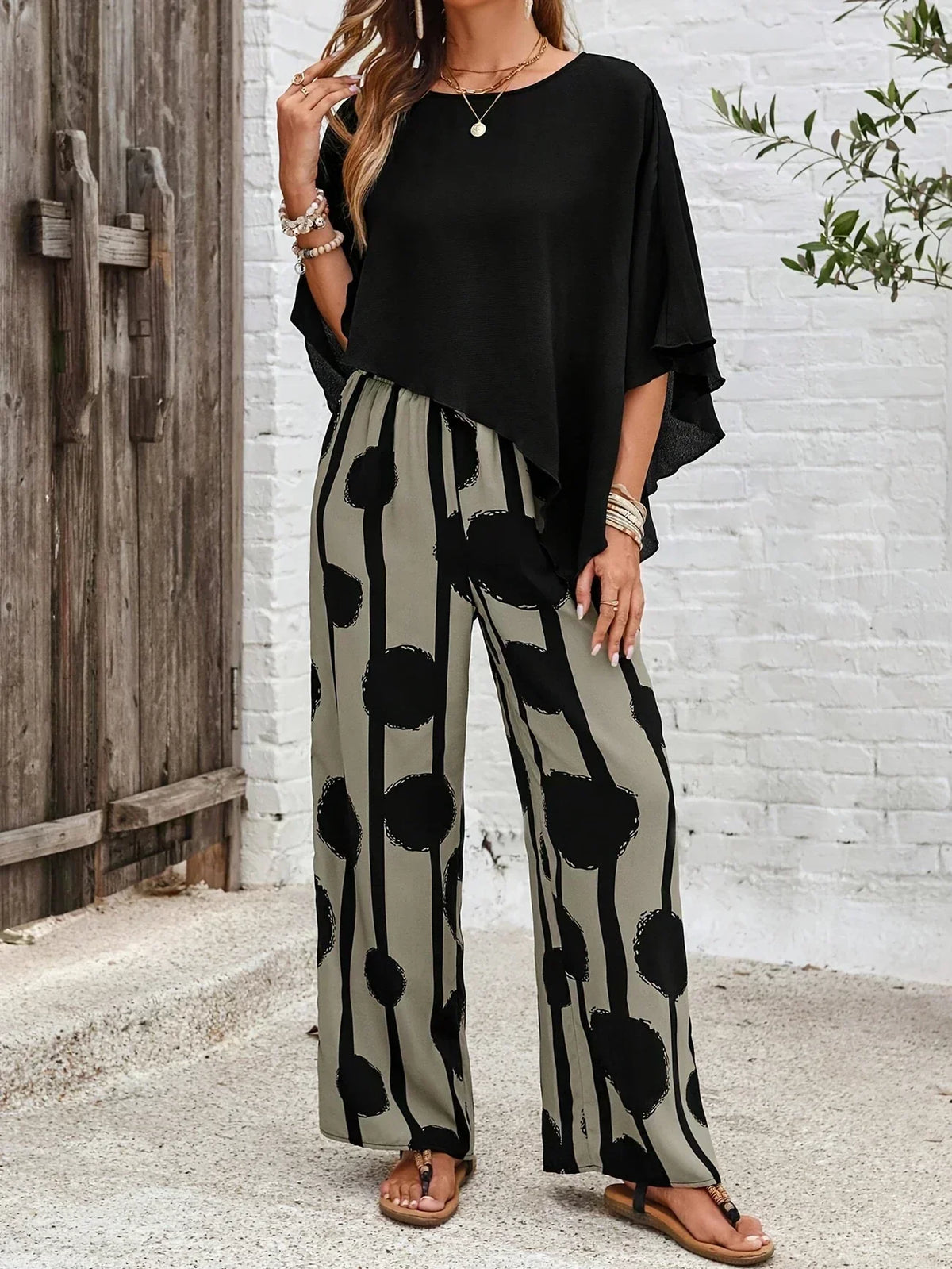Valeriana™ | Conjunto de top asimétrico y pantalón estilo boho