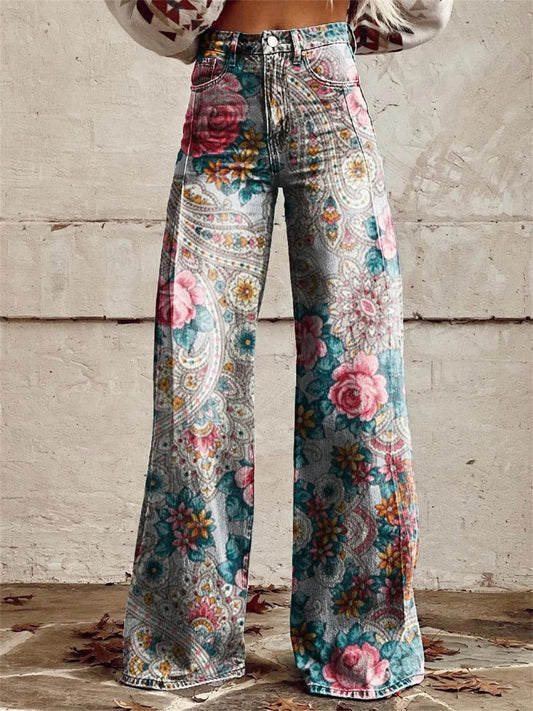Alyssa™ - Pantalones vintage con estampado floral colorido