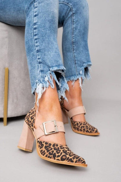 Lydia | Zapatos de tacón de ante con estampado de leopardo