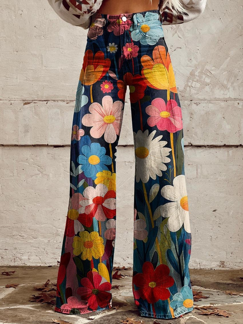 Harper™ - Pantalones de pierna ancha con un estampado floral vibrante y cómodo.