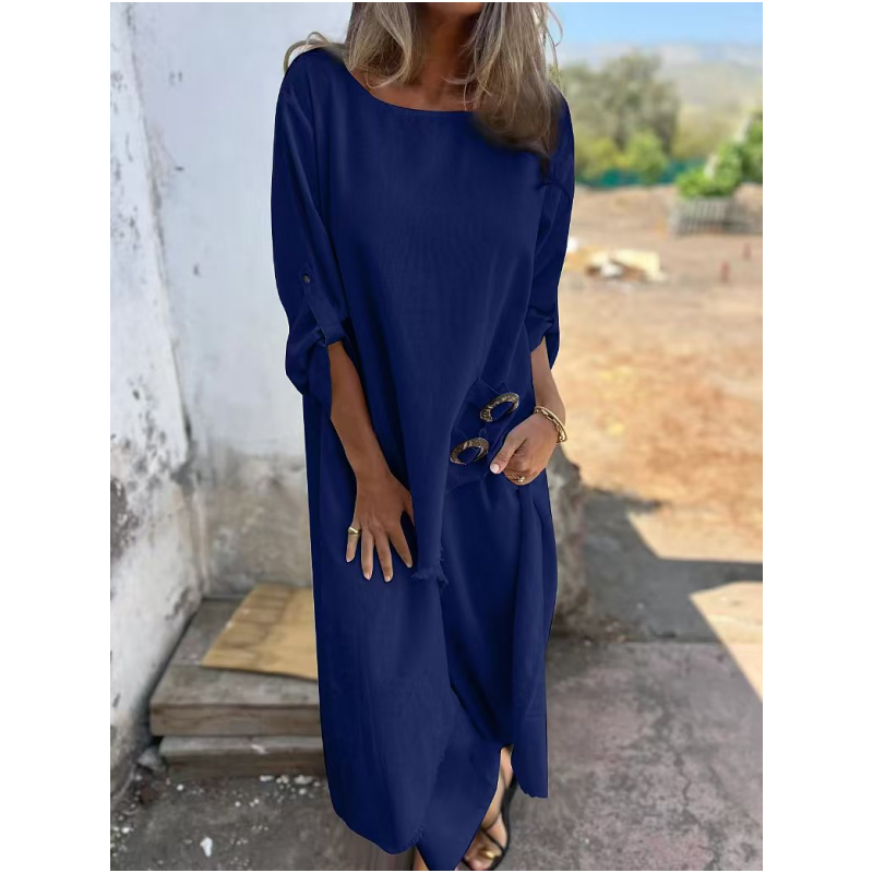 Conjunto cómodo de algodón y lino: vestido y pantalón de dos piezas.